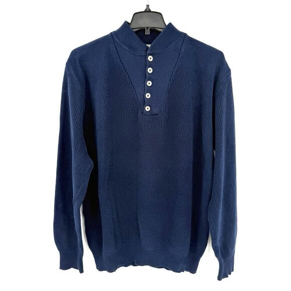 Vintage LL Bean Sweater Navy Blue Henley Fisherman Made in USA Knit Mens XL Long - Picture 1 of 8
